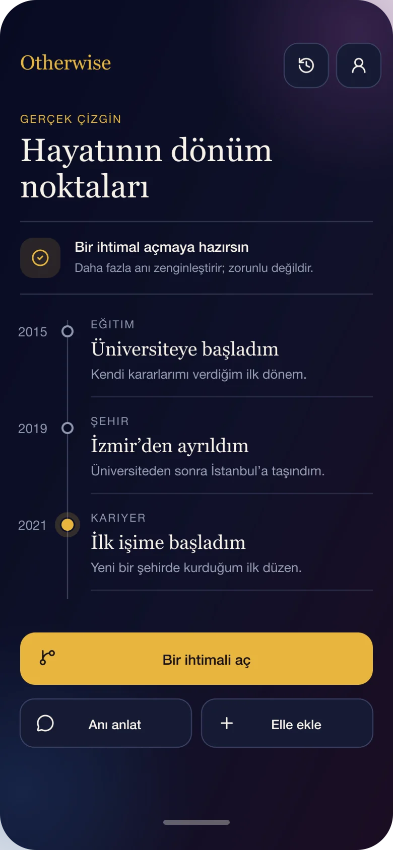 Otherwise uygulamasında yıllara yayılan hayat anıları